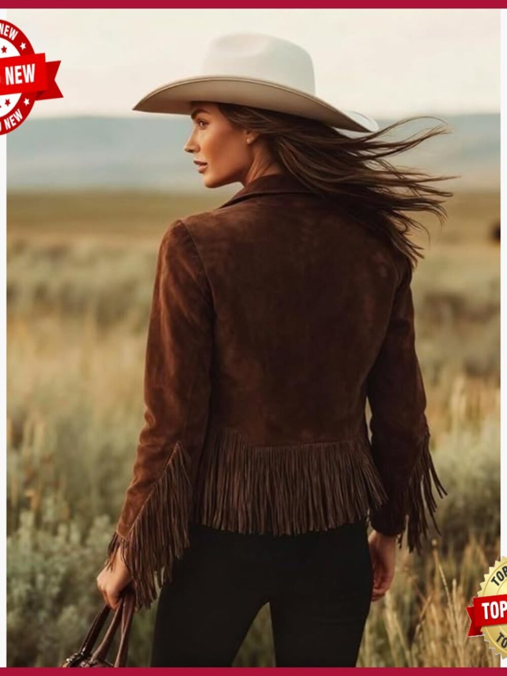 Small Faux Suede Fringe Jacket Western Cowgirl Style Polyester Blend - Picture 3 of 4